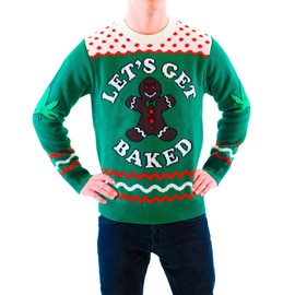 Costume Agent Adult Let's Get Baked Happy Gingerbread Ugly Christmas Sweater (Green)