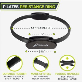 ProSource Fit Pilates Resistance Ring 36cm Dual Grip Handles for Toning and Fitness, Black