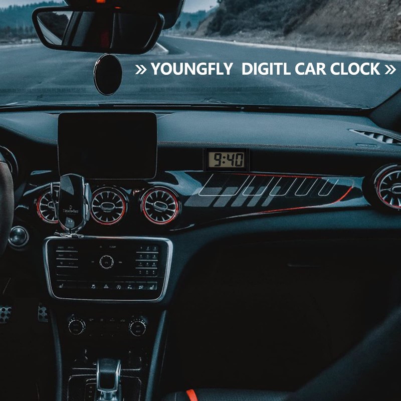 Youngfly Small Digital Clock, Mini Car Dashboard Clock Battery Operated,