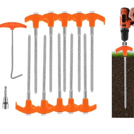 Pack of 10 Heavy Duty Tent Stakes Camping Stakes, 20 cm Ground Anchor Screws, Lightweight and Durable, for Camping, Backpacking, Hiking, Beach, Snow, Sand - Orange