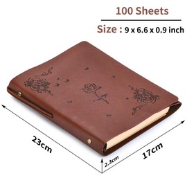 A5 Notebook Leather Journal Girls Notebook Vintage Leather Sketchbook, Refillable Diary Notebook Travel Journals for Women with 6 Ring Binder 200 Blank Brown Pages (Rose Brown)