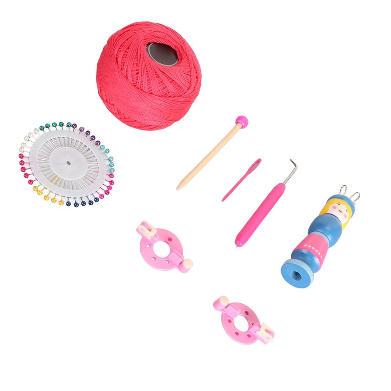 Wooden Knitter Spool Educational Doll Shape Portable Knitting Tool Kit