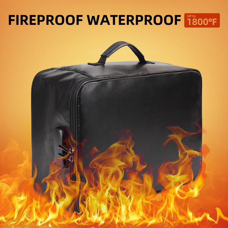 Fireproof File Document Bag Safety Organizer Zipper Closure Fire &