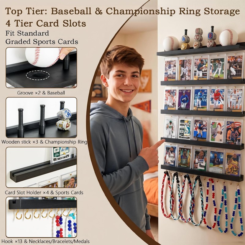 Pinzoveco Baseball Card Display Shelf Wall Mount 5 Tier