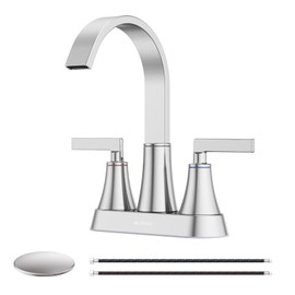 Centerset Bathroom Faucet, 2-Handle Bathroom Faucets, HURRAN 4 Inch Bathroom Sink Faucet, 1.2 GPM Flow Rate, Lead-Free, Brushed Nickel