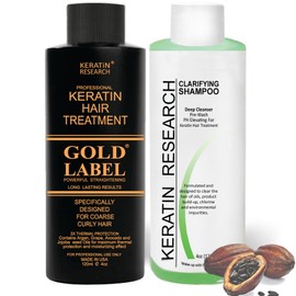 GOLD LABEL Keratin Hair Straightening Blowout Treatment All Hair Types complex Colors & condition Long Lasting Eliminate Frizz & Repairs Damaged Dry Coarse Thick Wavy hair (4oz kit Gold Label)