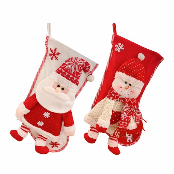 Xiuyer Christmas Stockings, 2 x 18 Inches Christmas Stockings for Hanging Christmas Stockings Santa Claus Snowman Christmas Gift Candy Pouch Bag for Fireplace Christmas Tree Seasonal Decorations