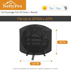 NettyPro Round Fire Pit Cover Fade Resiatant Waterproof 600D Outdoor Firepit Cover for Ikuby Ball Globe Patio Fireplace, Black