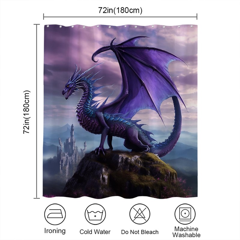 Purple Dragon Shower Curtain Rustic Nature Mountain Theme Fabric Bathroom