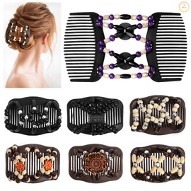 Dadabig 7 PCS Beaded Hair Combs, Elastic Hair Combs Magic Elastic Hair Clip Stretchy Hair Clip Comb Hair Double Magic Clips Vintage Beads Hair Comb for Women Girls Hair Accessory DIY Hair Styling Tool