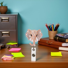 1Pc Gold and Silver Cute Elephant Retractable Badge,Holder Clip with Alligator Clip,Nylon Cord ID Badge,Reel on Card Holders,Badge Holders for Nurse Teacher Student,Identification Badges and Supplies