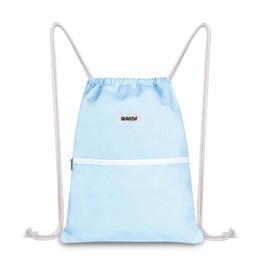 WANDF Drawstring Backpack String Bag Sackpack Cinch Water Resistant Nylon for Gym Shopping Sport Yoga (Light Blue)