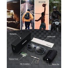 Meeloog Mens Sunglasses Polarized UV Protection, Classic Rectangle Shades, Fashion Square Sun Glasses Driving Fishing, P1 Grey Frame/Grey Lens