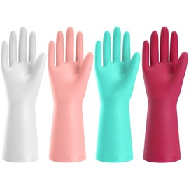KAQ Rubber Kitchen Dishwashing Gloves: 4 Pairs Latex Free Reusable Household Cleaning Gloves for Washing Dishes