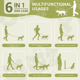 PETCOOZ Dog Training Lead, 3 Meters (9.8ft) Double Ended Dog Lead for Traning Walking Hiking, Length Adjustable Multi-Functional Professional Hand Free Dog Leash for Small Medium Large Dogs, Green