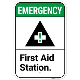 Emergency First Aid Station Sign, 12x18 Inches, 55 mil Thick HDPS (high Density polystyrene), Made in USA