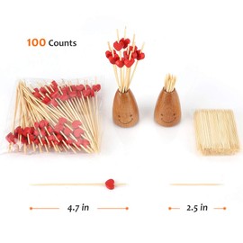 Minisland Red Heart Fancy Toothpicks for Appetizers 4.7 Inch Long Cute Bamboo Cocktail Picks Wedding Valentine’s Day Party Food Fruit Drinks Decorative Skewer Sticks 100 Counts -MSL131
