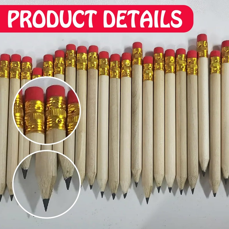 CWPFVQA Pack of 25 Pencils with Eraser, Hb Pencils, Mini