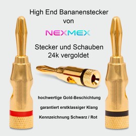 NEXMEX Banana Plugs for Speaker Cable - Set of 10 Connectors - 24K Gold-Plated Connectors - for HiFi Receiver Amplifier