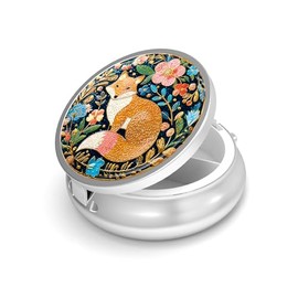Pastillero de 3 compartimentos, pequeño estuche para pastillas para bolso y bolsillo, mini pastillero de metal, contenedor de viaje para guardar suplementos y vitaminas, libre de BPA (Zorro