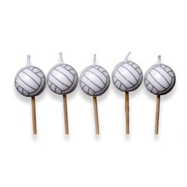 Volleyball Birthday Candles (5 Pack, Spherical Volleyballs on Picks) Volleyball Side Out Party Collection by Havercamp