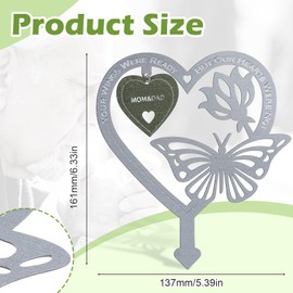 SIWOKJJO Memorial Plaque - Weatherproof Butterfly Heart Shaped Garden Ornament, Stakes, Yard Sign for Mom & Dad