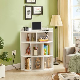 VECELO 3-Tier Cabinet with Adjusting Shelf Boards, Triangle 8 Cubes CornerStorage with USB Charging Station Outlets,Corner Bookshelf for Playroom,Bedroom&Living Room Home Office,Pearl White