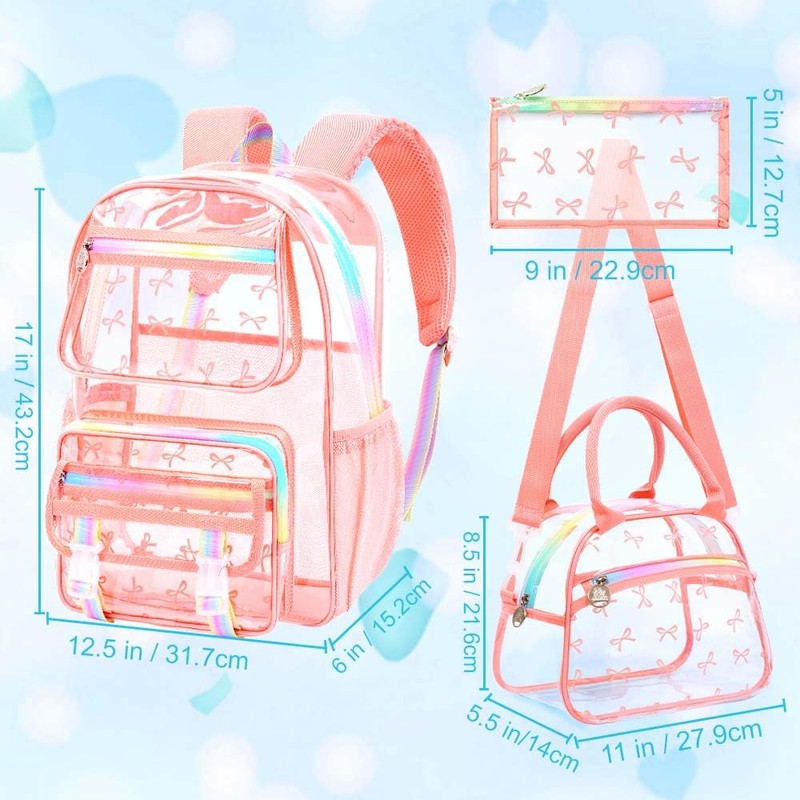 KLFVB 3PCS Clear Bookbag for Girls Heavy Duty, See Through