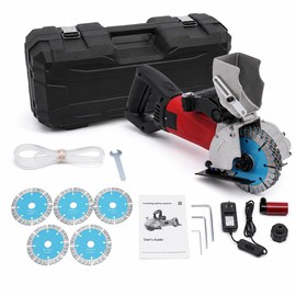 CUBELLIN Wall Chaser 2800W Electric Wall Chaser Cutting Machine with 5 Diamond Blades & Infrared Sighting, Water Line Wall Chaser Concrete Cutter, 1.42" Max Depth for Concrete, Brick & Marble