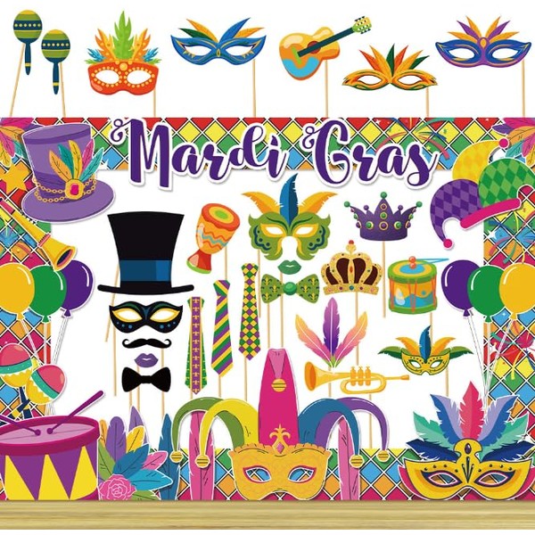 Generic 26pcs Mardi Gras Party Photo Booth Props Retro Masquerade