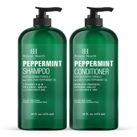 Botanic Hearth Peppermint Oil Shampoo And Conditioner Set | Hair Blooming Formula With Keratin | Fights Hair Loss | Sulfate Free For Men And Women | 16 Fl Oz X 2