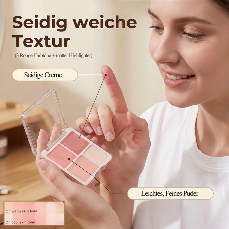 Peach Pink Blush & Highlighter Palette - 4 Colours Highly