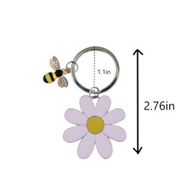 Daisy flower with crystal bee design, backpack ornament, home keychain, car keychain (pink)