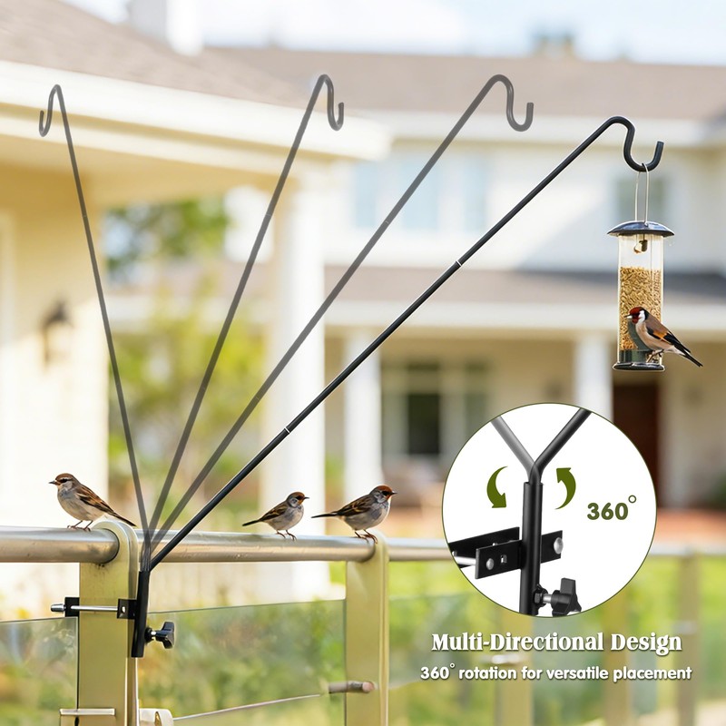 2 Packs Extended Fence Deck Heavy Duty Bird Feeder Hook,