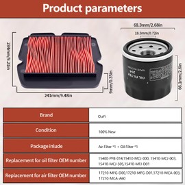 Motorcycle Air Filter 17210-MCA-A60 17210-MCA-003 & Oil Filter 15410-MCJ-000 Replacement for Honda GL1800 Goldwing SC47 2001-2017,GL 1800 HPNA Goldwing Audio Comfort Navi ABS SC47 2006-2010
