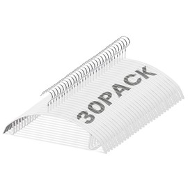 Jiang&Rong 16 Inch Non Slip Adult Hangers, Rubber Coated Contour Metal Hanger, Heavy Duty Hanger for Coat, Sweater Hangers, Shirt Hangers, Suit Hangers, No Bump Hangers (Pack of 30, White)