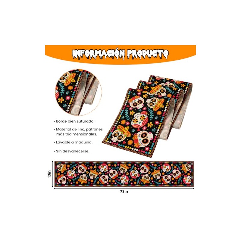 Camino de Mesa Dia de Muertos Decoracion Halloween,183 x 33cm