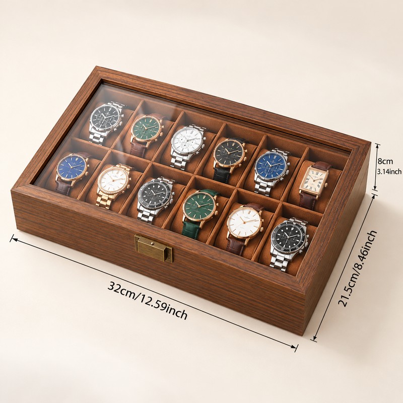 Wooden Watch Display Box for Watch Collection Storage – Glass