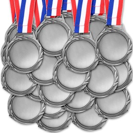 Sasylvia Blank Award Medals with Neck Ribbons Create Your Own Medals Kit Cheer Medals Winner Medals Participation Trophy Metal Gifts for Soccer Football Party Game(Antique Silver, Wheat, 60 Pcs)