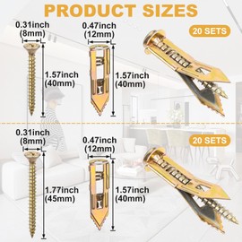 PAGOW 80 Pcs Self-Drilling Anchors, Anchors and Screws for Heavy Duty, Metal Screw Anchors Kit, No Drill and Holes in Wall (2 Sizes)