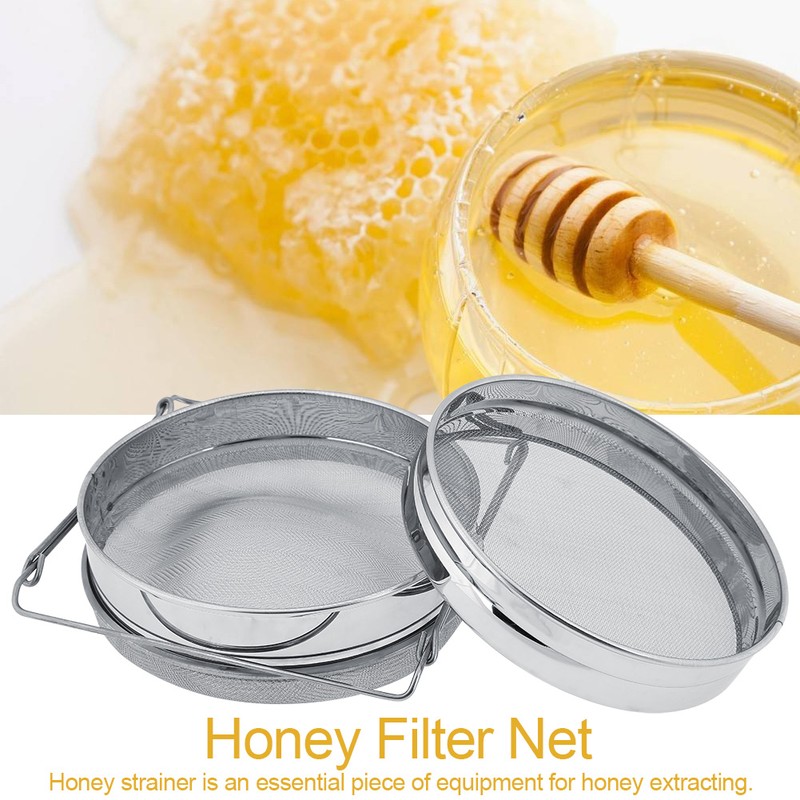 Stainless Steel Beekeeping Double Honey Sieve Strainer Extractor Filter Mesh