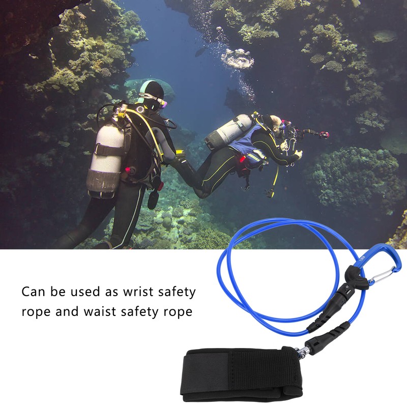 Freediving Lanyard Leash Diving Safety Rope Cable with Wristband Carabiner