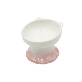 fln mloes Cat Face Ceramic Elevated Pet Bowl, Anti-Tip Tilt Design Food and Water Dish for Cats and Small Dogs, Cute Creative Pet Supplies, White and Pink
