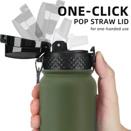 Fanhaw 20 Oz Stainless Steel Insulated Sports Water Bottles with Straw for Kids, Men and Women (Olive Green)