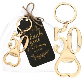 Uezea 50th Birthday Party Favors, 25 Pcs Gold Bottle Opener Keychain(50th)