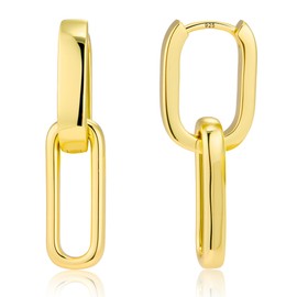 ALEXCRAFT Earrings Silver 925 Hanging Double Hoop Earrings with Pendant for Women 14k Gold-Plated Geometry Earrings Small Silver 925 Hoop Earrings Pendant Hanging Drop Earrings