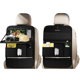 XDV Car Seat Organizers,Multi-functional Back Seat Protectors, Storage Pouches, and Tray Holders (for Cars, Kids, Seat Back and Rear Seats) (Plain Black, 2 Pcs)