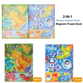 ECCHY Magnetic Puzzles for Kids 5+ Year Olds, 2-in-1 Space Dinosaur Jigsaw Puzzles (60 & 72 Pieces) for Children, Brain Teaser Puzzle Gifts for Birthday Christmas Happy New Year