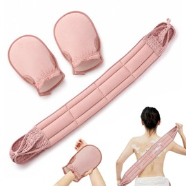 Scrubbing Towel, Bath Towel, Set of 3, 1 Bath Towel + 2 Gloves, Exfoliating, Full Body Care, Smooth Skin, Painless, Soft, Gentle on Skin, Peeling, Sensitive Skin, Pink