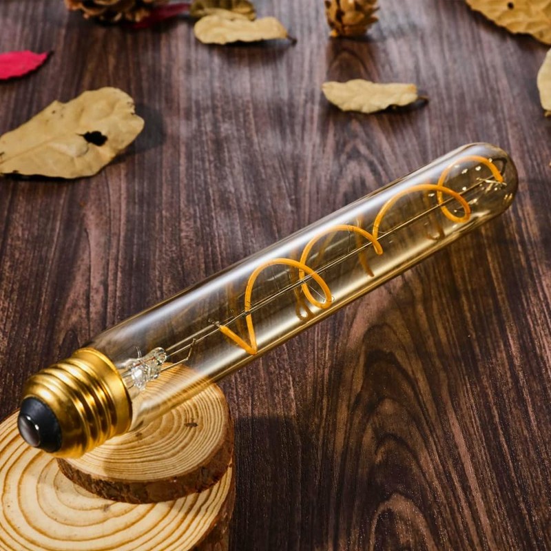 Leools Vintage LED Spiral Filament Bulb T10, 8.9inch Long Tubular